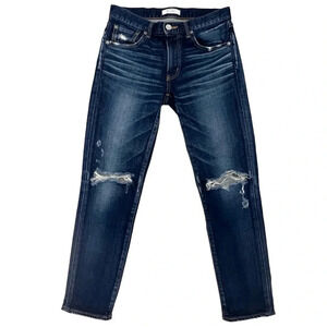 MOUSSY VINTAGE Ankle Boyfriend Distressed Jeans Dark Wash Denim Premium Size 27